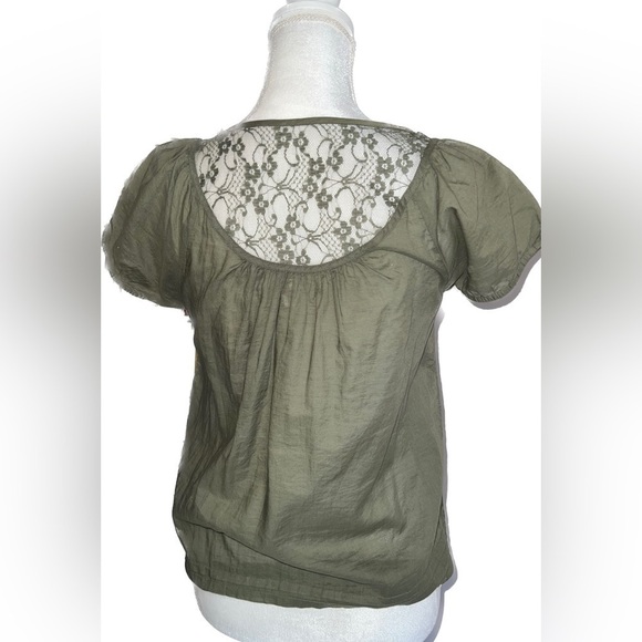 OLD Navy cotton smocked olive green top, retro, XS. - Picture 3 of 7